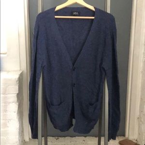 APC, blue merino wool, cardigan.  size S
